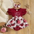 thumbnail image 2 of GRNSHTS Infant Baby Girl Outfits "I got it from my mama" Letter Print Romper Tops + Floral Skirts + Headband Summer 3PCS Clothes Set (Wine Red,18-24 Months), 2 of 11