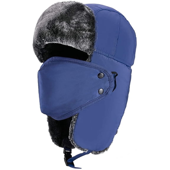 lvdiandian Winter Hats for Women Men Trapper Ushanka Hat with Ear Flaps Warm Russian Bomber Hats for Cold Weather Blue Large