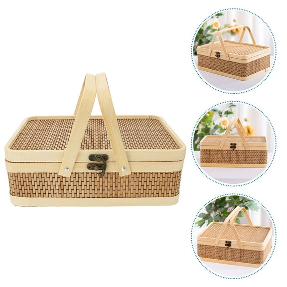 WRITWAA Basket with Lid Decorative Storage Basket Bamboo Light Brown 1Pack
