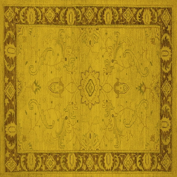 Ahgly Company Indoor Square Oriental Yellow Traditional Area Rugs, 7' Square
