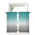 thumbnail image 2 of Teal Grey Ombre Morocco Pattern Sheer Kitchen Tier Curtains 45 Inch length,Rod Pocket Half Curtains & Drapes,Modern Moroccan Geometric Chiffon Cafe Bathroom Window Treatments 2 Pcs 27.5"W x 45"L, 2 of 7