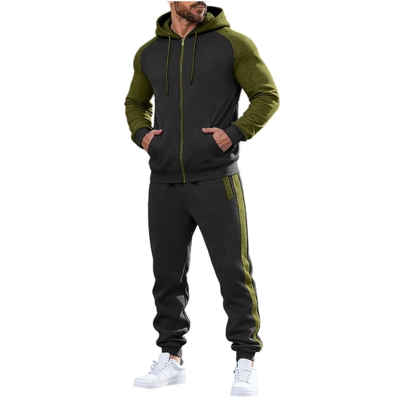 Yusimy Men's Solid Color 2-Piece Hoodie Casual Set Raglan Sleeve Elastic Waist Drawstring Zipper Pocket Long Sleeve Pants