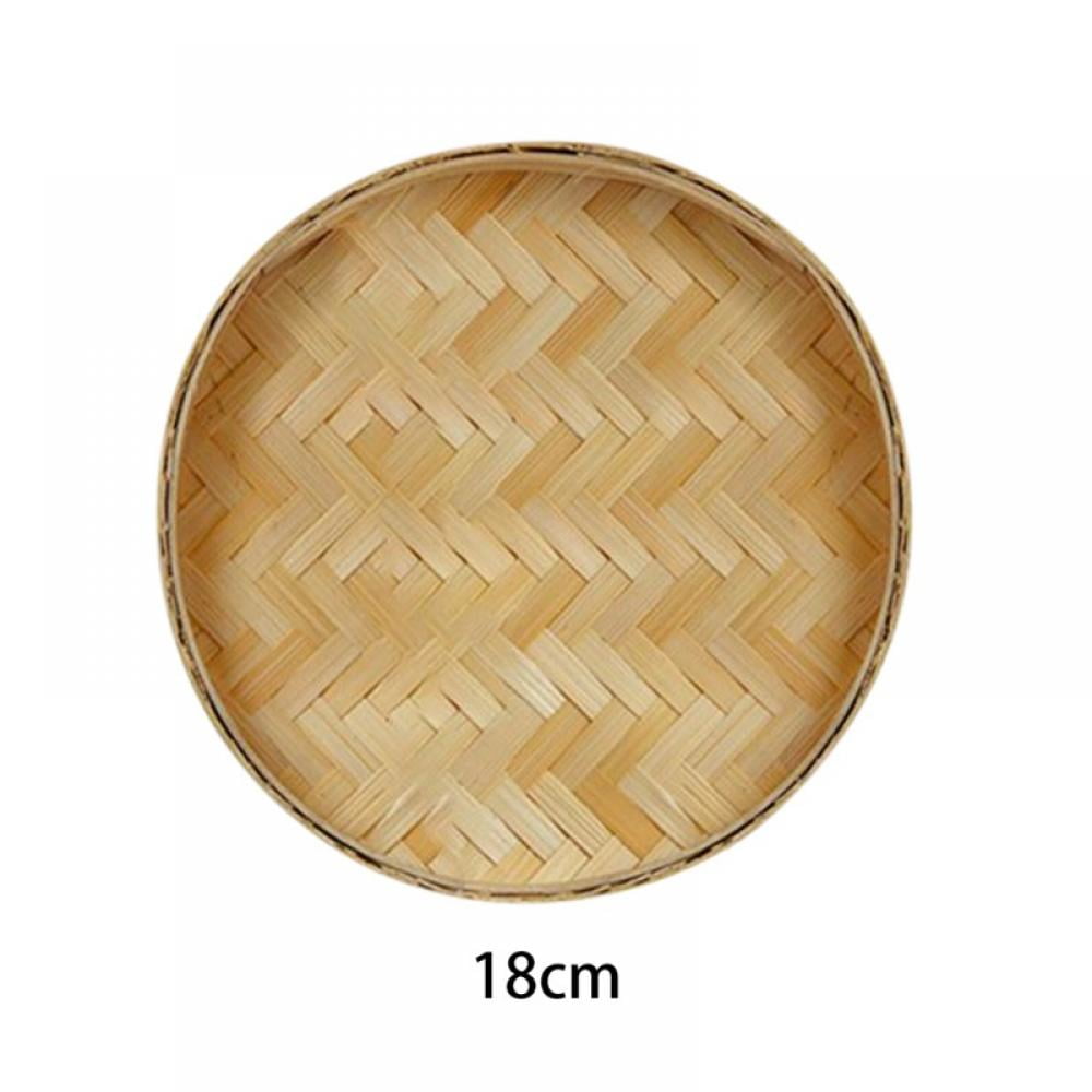 Set Of Natural Bamboo Round Wicker Baskets Small Woven Storage Nuts Snack Bowls 