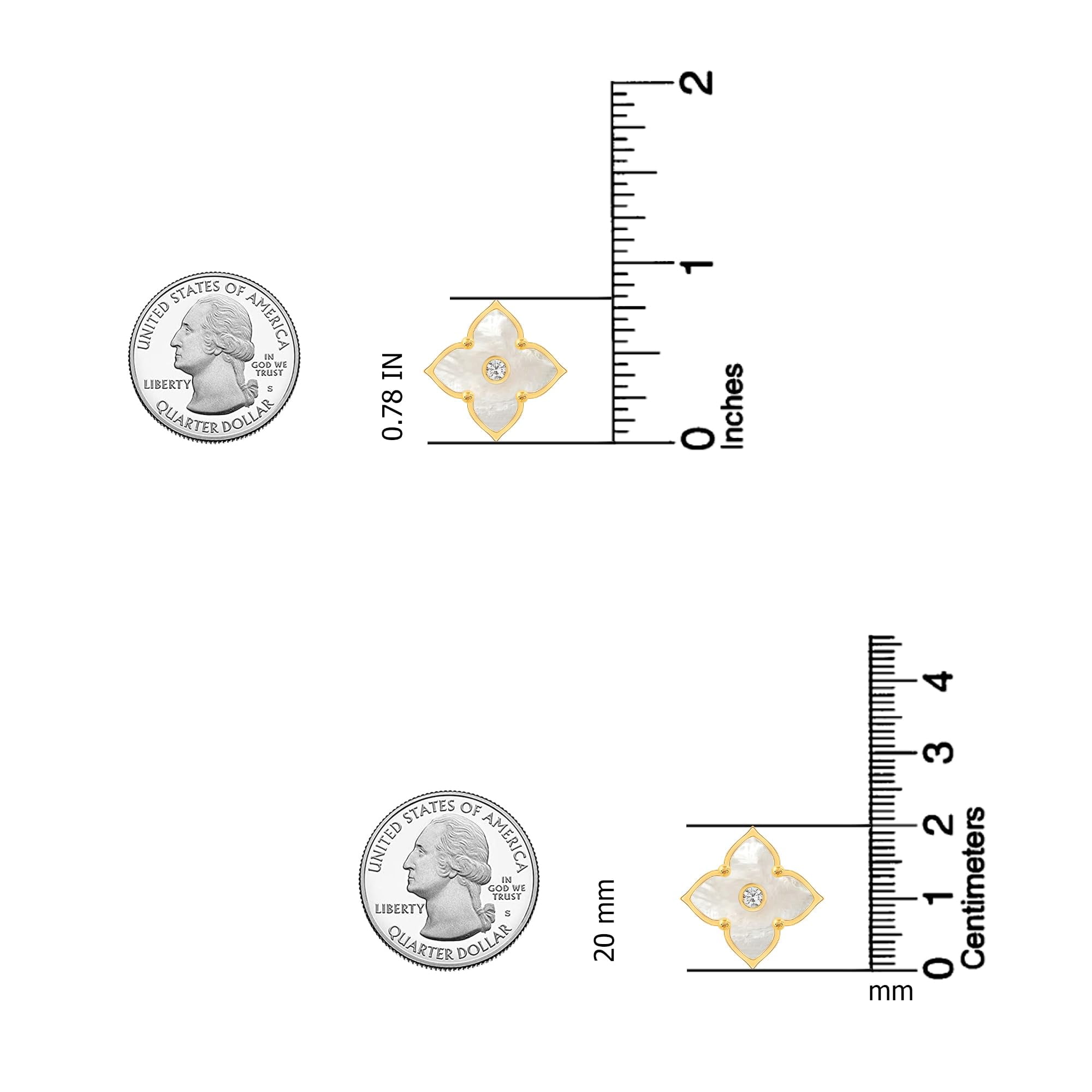 LeCalla 925 Sterling Silver MOP Omega Back Clip-On Earring 14K Gold Plated CZ Mother of Pearl Minimalist Malachite Flower Large Stud Earrings for Women - 20MM