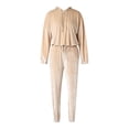 thumbnail image 1 of Women 2 Pieces Suit Set, Women? s Solid Color Long Sleeve Hooded Pullover+ Long Pants for Spring Fall, Red/Camel, 1 of 9