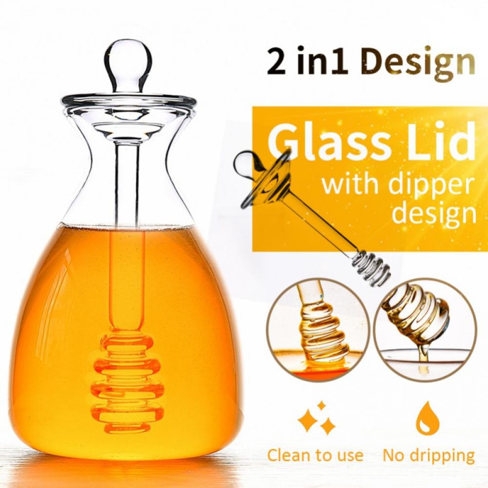 11oz/14oz Handmade Honey Jar With Dipper, Glass Made Honey Dipper And