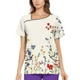 thumbnail image 2 of Black Scrubs Uniforms,Floral Printed Scrub Tops - Cheerful Floral Patterns Short Sleeve Medical Blouse - White - XXL, 2 of 5