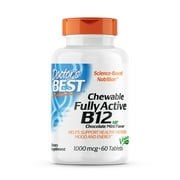 Doctor's Best Chewable Fully Active B12 1000 mcg, Non-GMO, Vegan, Gluten Free, Soy Free, Supports Healthy Memory, Mood and Circulation, 60 Tablets