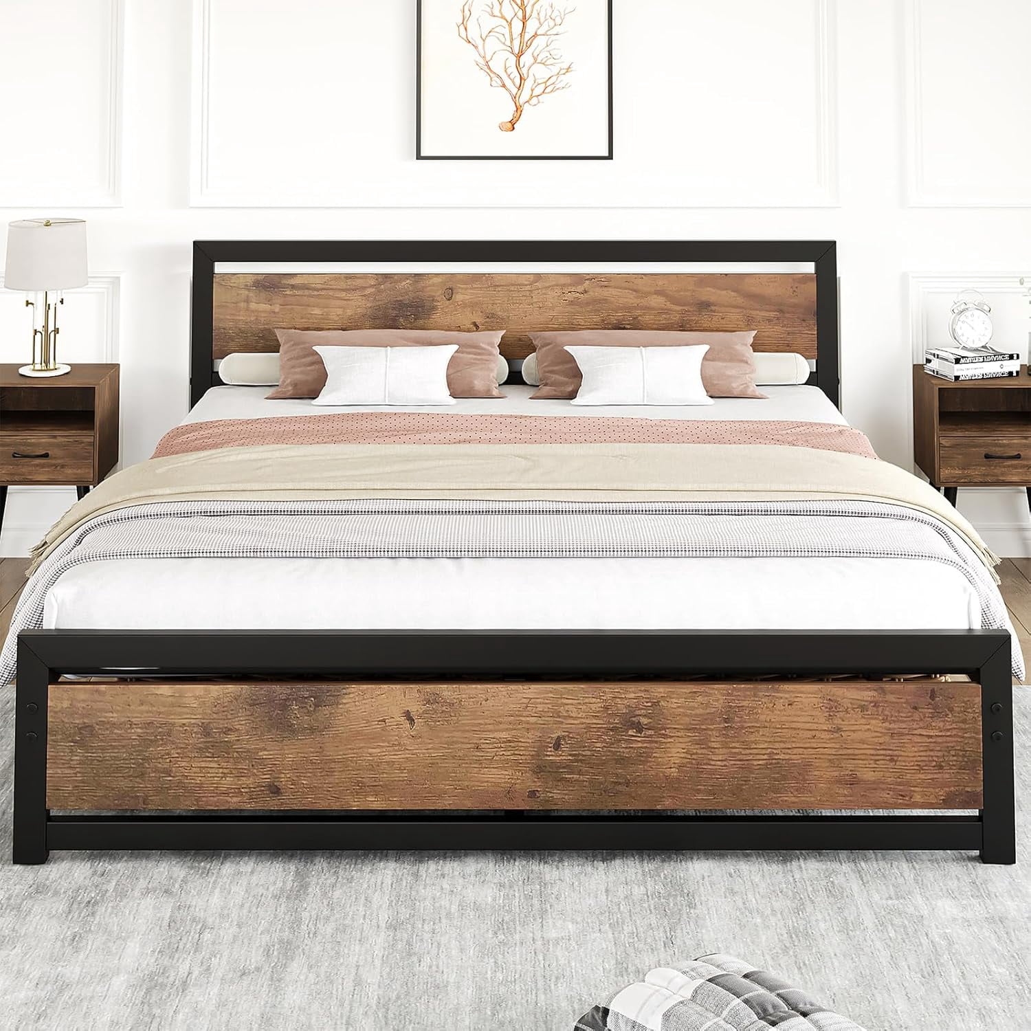 GAOMON Bed Frame, Full Size Bed Frame with Wooden Headboard & Footboard, Industrial Platform, 14-Inch Mattress Foundation, No Box Spring Needed