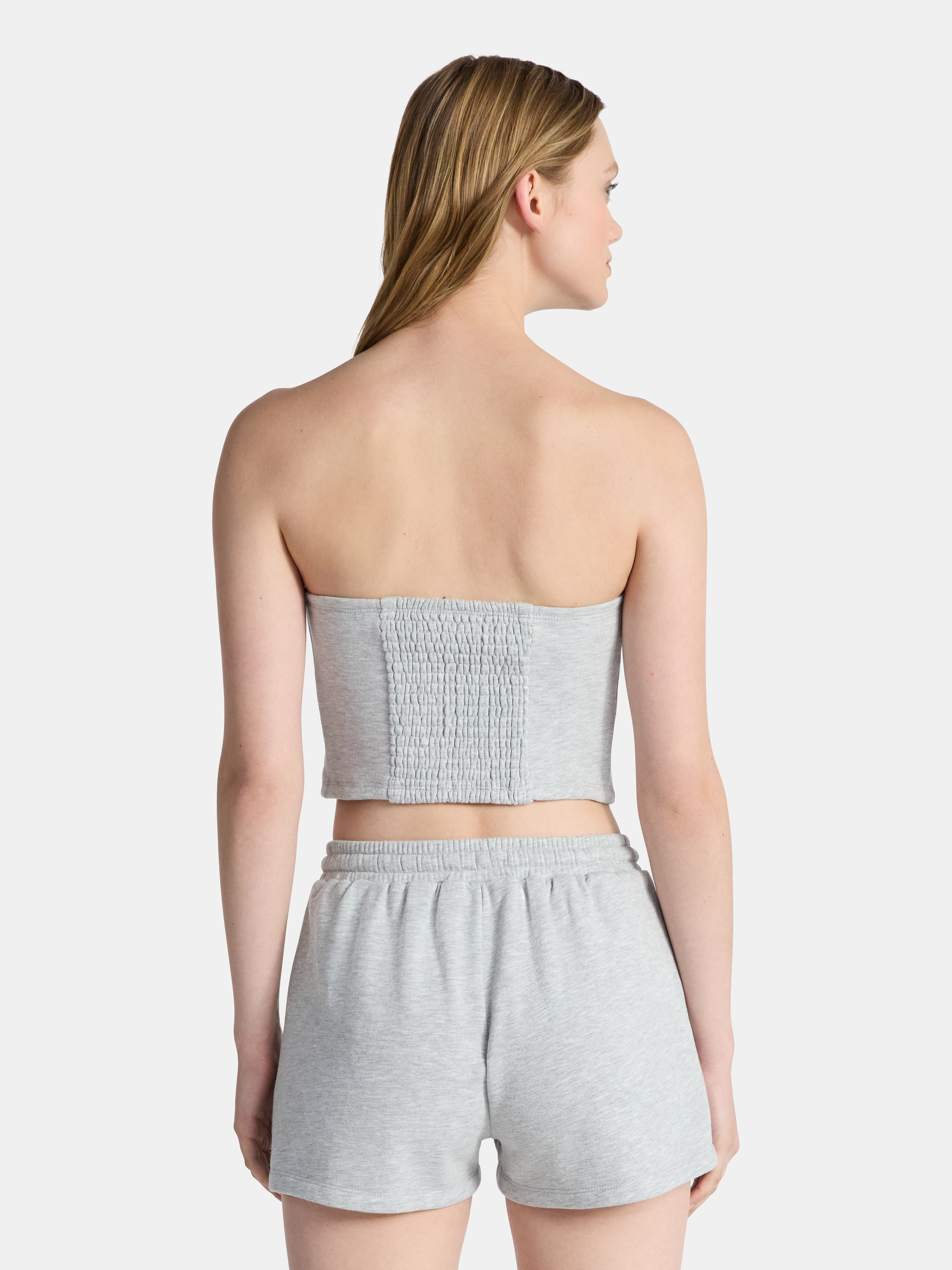 No Boundaries French Terry Tube Top and Shorts Set, 2-Piece, Women's