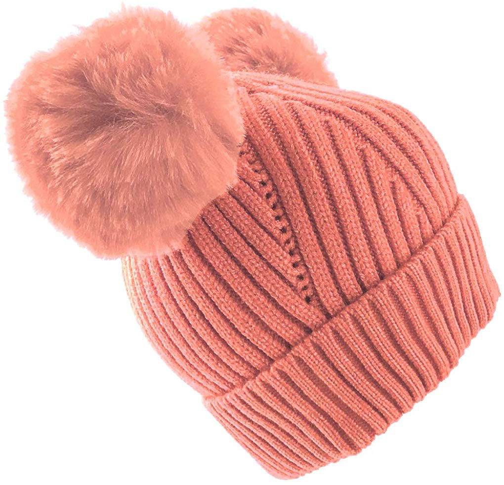Girls Fleece Lined Chunky Thermal Teddy Bear Winter Hat with Bobble Ears 