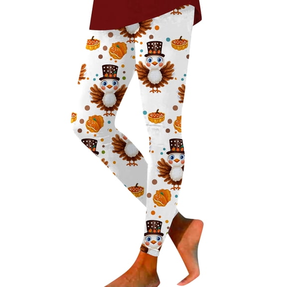 NAFUU Leggings For Women Thanksgiving Turkey Print Comfortable Leggings For Women Workout Stretchy Tight Pants Holiday Party Pants Versatile Pants
