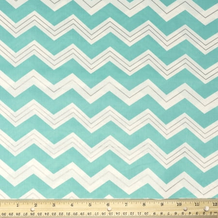 Waverly Inspirations 44" 100 Percent Cotton Width Chevron Aqua White Silver Color Sewing Fabric by the Yard
