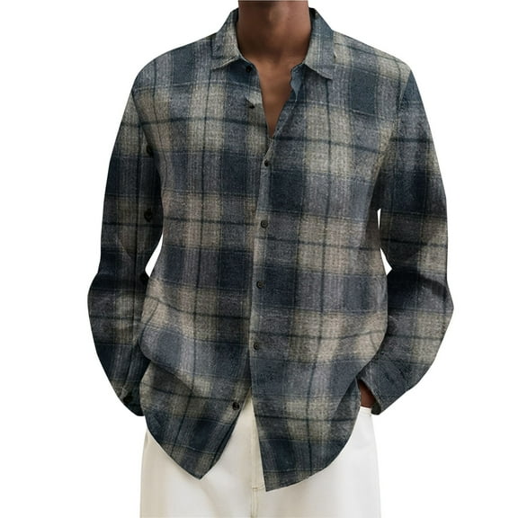 Larisalt Flannel Shirt For Men,Men's Long Sleeve Classic Woven Shirt Gray,XL