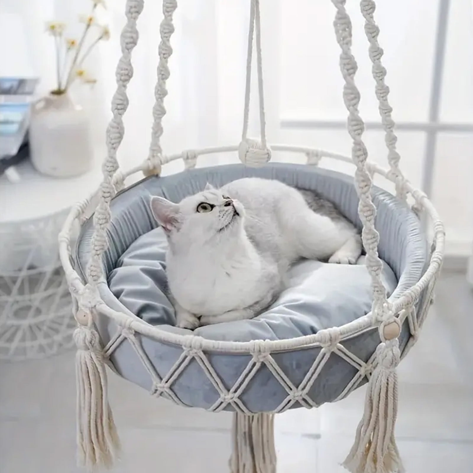 Dvumao Cat Hamocks for Indoor Cats – Hanging Cat Hammock with Happy Swing Motion(Does Not Include the Pad)