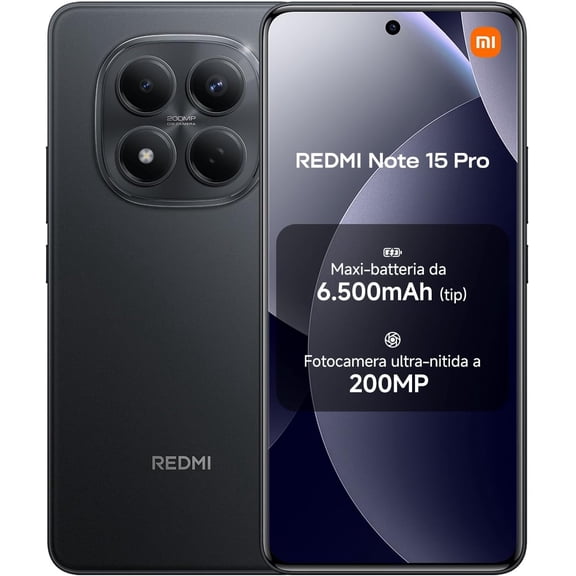 XIAOMI Redmi Note 15 Pro 4G LTE Ai (for Tmobile Mint Tello & Global) (256GB 8GB) 6.77" 120Hz 200MP AI Camera Model 25100RA69G Unlocked Dual Sim Liberado (Black)