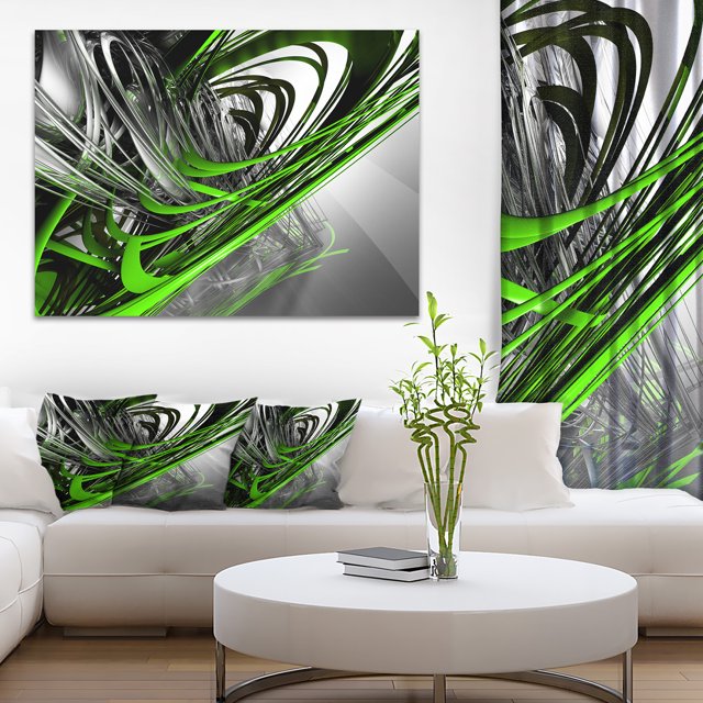 Fractal 3D Green Silver Stripes - Abstract Canvas Art Print