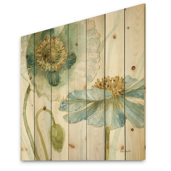 Designart 'Abstract My Greenhouse Cottage Flowers II' Traditional Print on Natural Pine Wood
