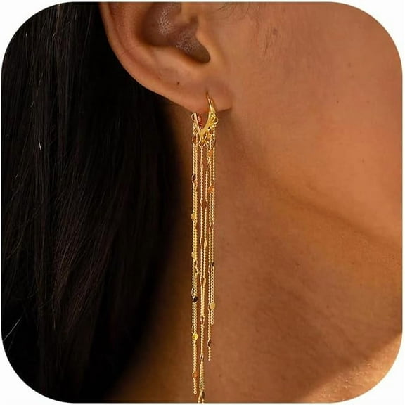 Long Prom Earrings for Women, 14K Gold Plated Pearl Dangle Drop and Chain Tassel Threader Earrings Dangling，Rhinestone Zirconia Hypoallergenic Bride Party Prom Gold jewelry，Women Gifts