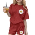 thumbnail image 2 of Tween Girls’ Summer Outfit, Big Kids’ Short Sleeve T-Shirt and Shorts Two-Piece Casual Set Red 7-8Years, 2 of 7