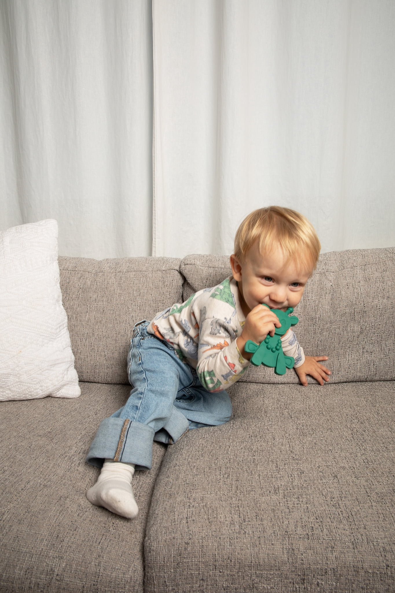 Bambeado 100% Natural Baltic Amber Baby Teether Toy, Soothing Rubber Giraffe (Green)
