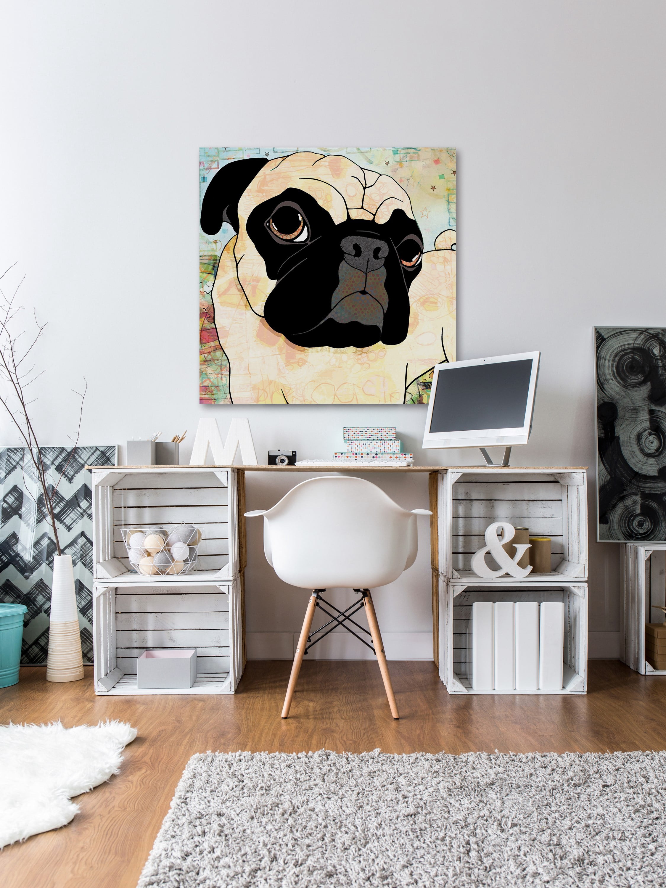 "Pug Mug" Painting Print on Wrapped Canvas