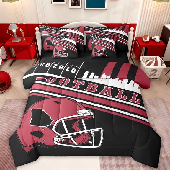 jejeloiu American Rugby City 7-Piece Twin Bedding Sets,Red Football Helmet Bedding Comforter Set For Boys Kids Reversible
