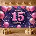thumbnail image 6 of Pink Theme 15th Birthday Banner Glitter Design Sweet 15 Display Gold Stars Pink Balloons 15th Celebration Background for 15th Birthday Party Quinceanera Event Teen Girl Celebration, 6 of 9