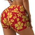 thumbnail image 2 of Sigee Red Vintage Flowers Print Women's High Waist Workout Shorts - Squat Proof, Tummy Control, Yoga and Gym Activewear-Large, 2 of 9