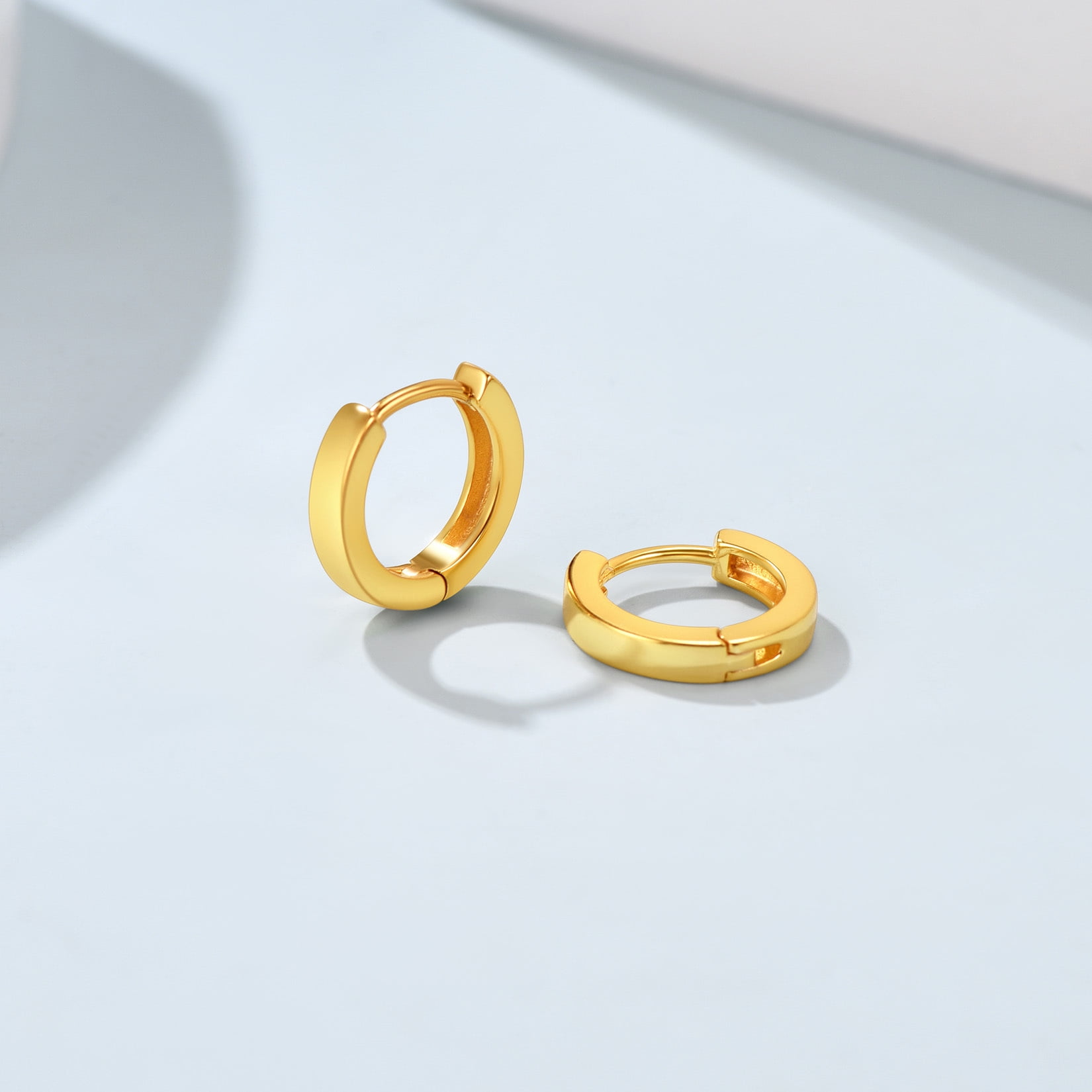 Suplight 925 Sterling Silver Huggie Earrings for Women Plain Hoop Earrings, Gold/Rose Gold/Black Plated