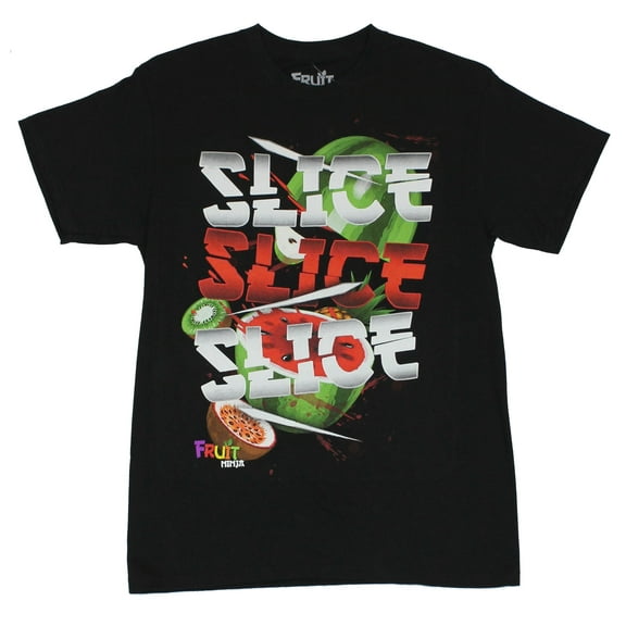 Fruit Ninja Mens T-Shirt - Slice, Slice Slice! Image on Black (Medium)