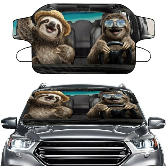 FOR U DESIGNS Sloth Pattern All Weather Car Windshield Cover for Ice and Snow, Auto Windshield Frost Cover Front Window Automotive Covers Universal Fit for Truck SUV Sedan