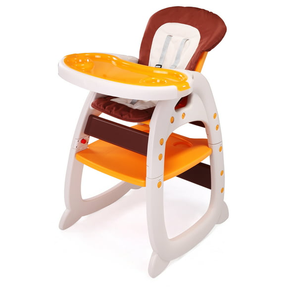 Hommoo High Chair for Baby, Adjustable Convertible Toddler Chair with Feeding Tray, Play Table Seat, Orange