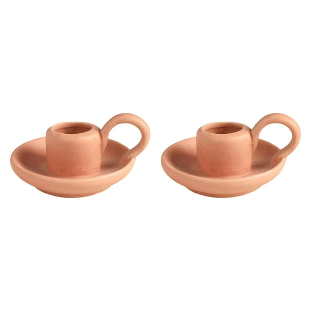 Lipstore 2 Pieces Ceramic Candle Holders Candle Stands for Dinner Room Desktop Office Pink