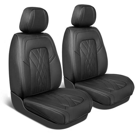 MotorBox Elite Edition Faux Leather Seat Covers for Cars, Trucks, & SUV - 2 Black Car Seat Covers for Front Seats - Universal Fit Car Accessories Automotive Interior Cover Protector for Most Vehicles