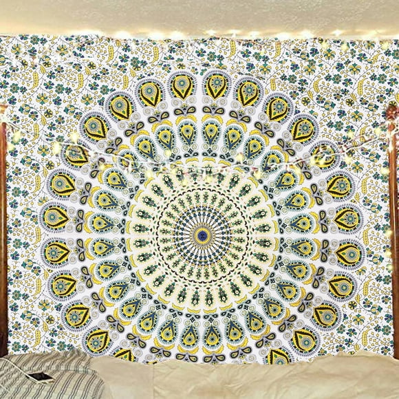 Tapiz tipo mandala con forma de pavo real de Bless International para colgar en la pared, 140 x 185 cm