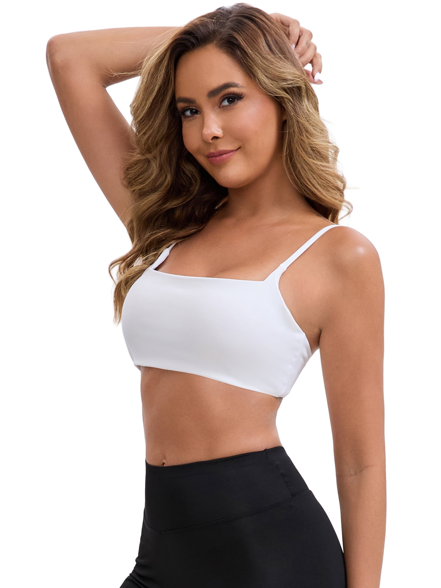 DARING DIVA Square Neck Wirefree Padded Push-Up Athletic Bra S White