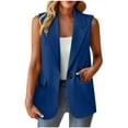 thumbnail image 3 of Gifts for Girls! BiZtdJrK Women's Summer Sleeveless Vest Tops Casual Open Front Single Button Blazer Waistcoat with Pockets Blue S, 3 of 8