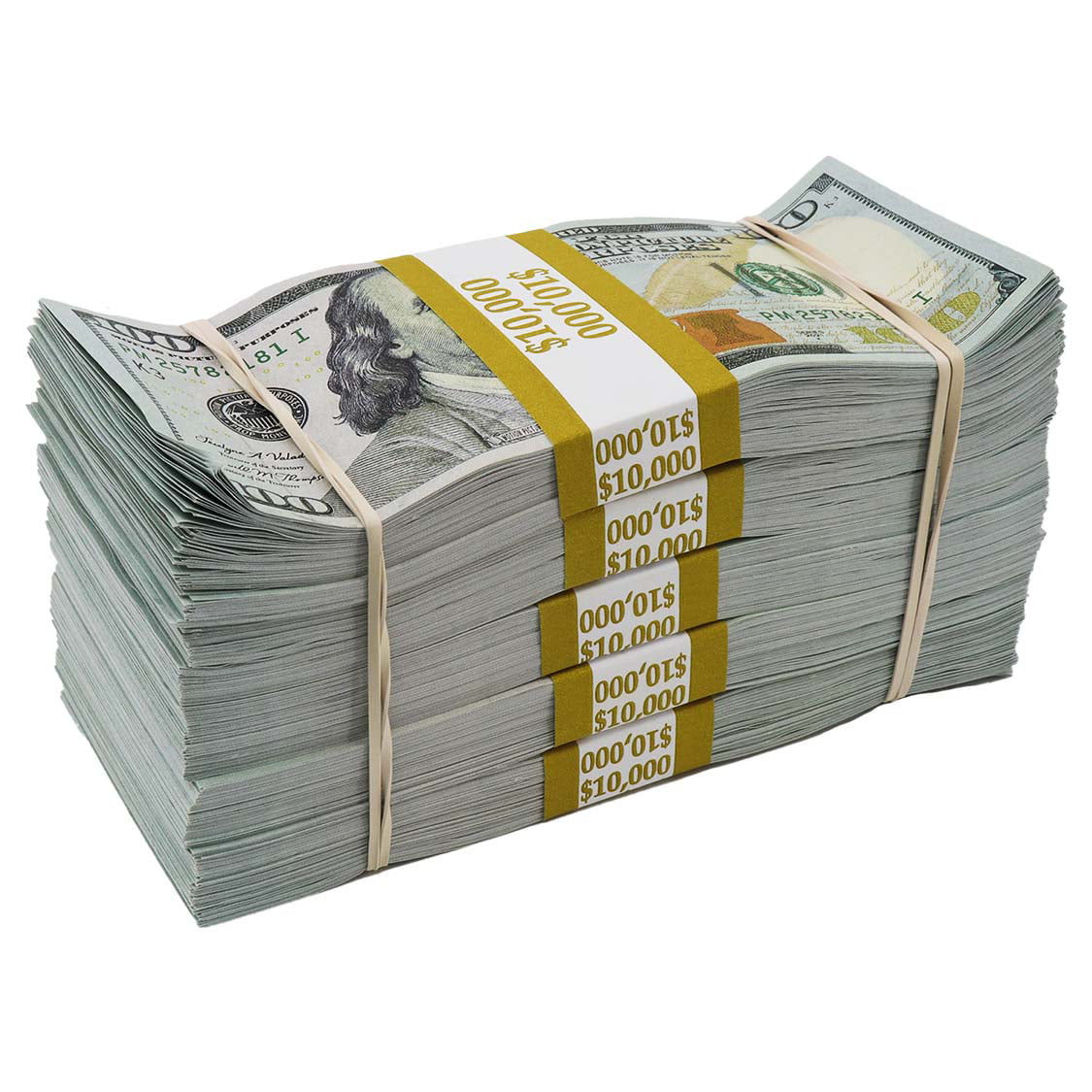 New Series $50,000 Aged Full Print Stacks with Money Bag