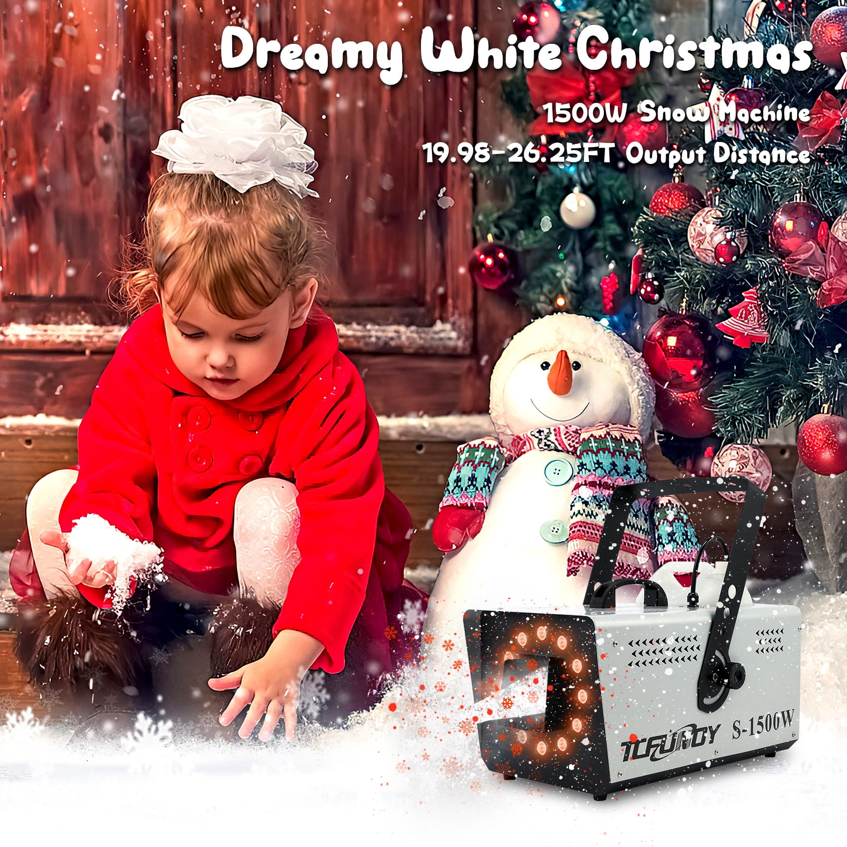 TCFUNDY 1500W Snow Machine w/ 9 RGB LED Lights, Adjustable Lighting, w/ Dual-Control Remote for Christmas, Snow and Light Effects
