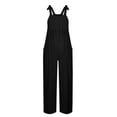 thumbnail image 6 of Womens Overalls Casual Loose Sleeveless Adjustable Tie Straps Bib Wide Leg Cotton Linen Rompers Outfits with Pockets Black,L, 6 of 6