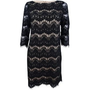 Jessica Howard Womens Petites Lace Overlay 3/4 Sleeves Party Dress Black 12P