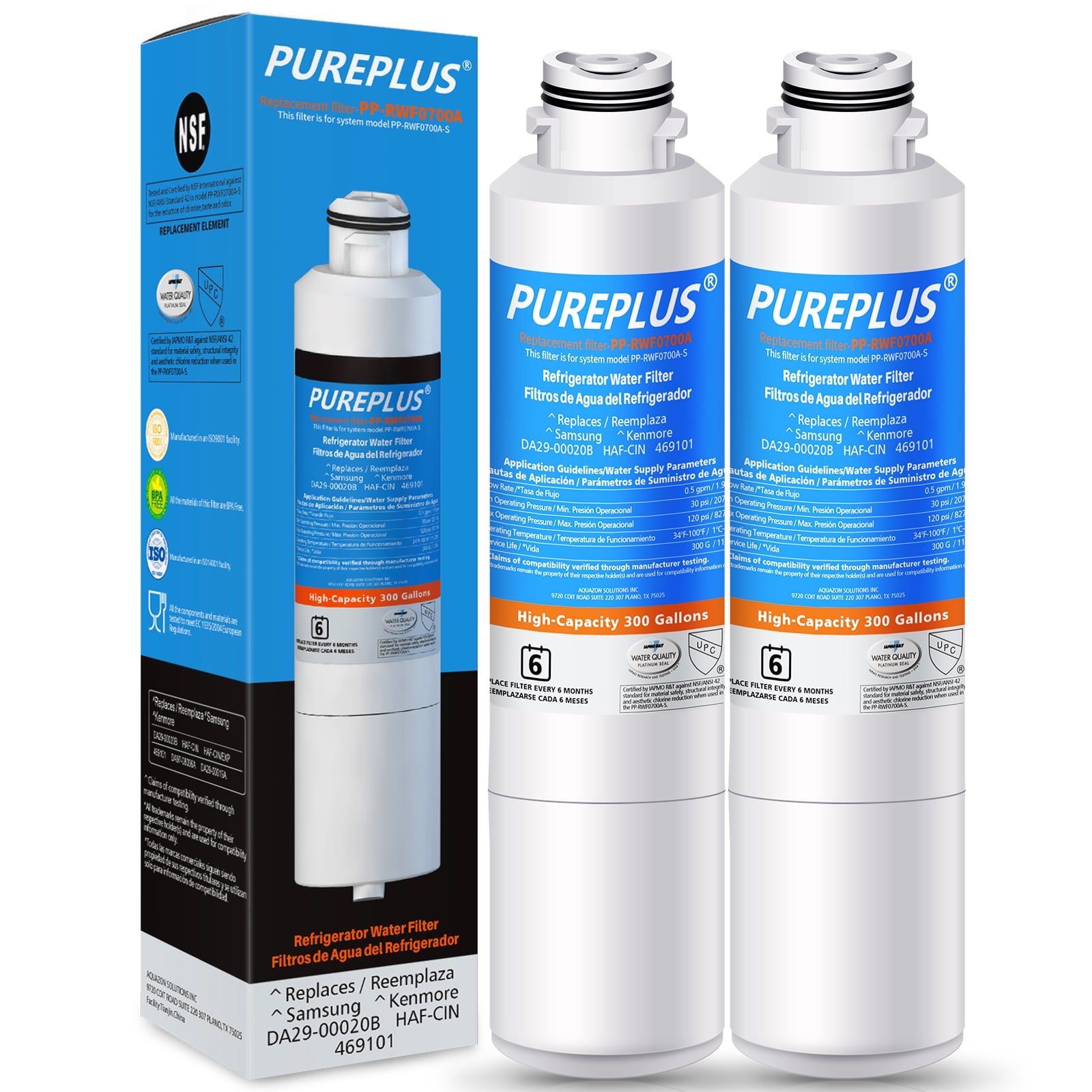 PUREPLUS DA29-00020B Replacement for Samsung RF28HMEDBSR, RF263BEAESR, HDX  FMS-2, HAF-CIN/EXP, RF4287HARS, PL-200, RFG297HDRS, RF28HFEDBSR,  DA97-08006A 469101 RWF0700A Refrigerator Water Filter, 2PACK - Walmart.com