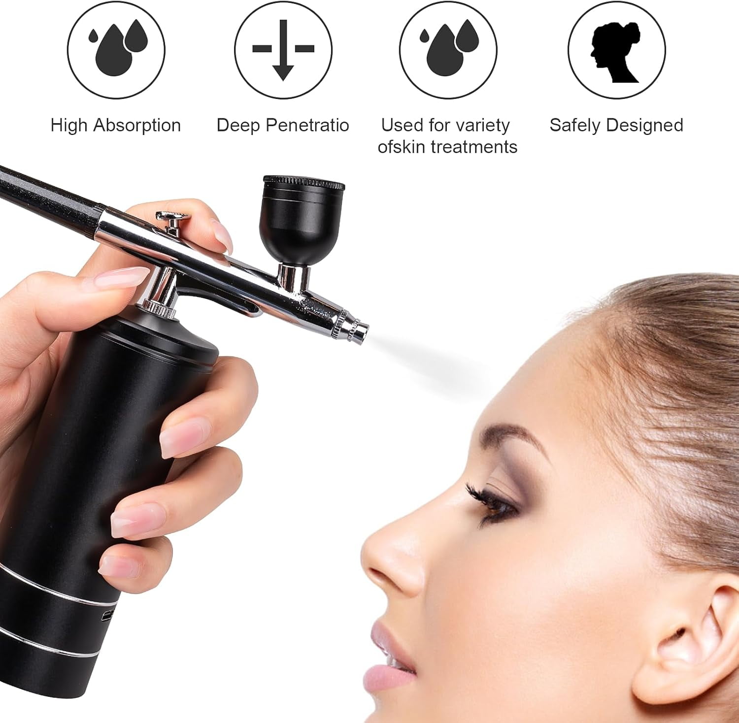 Airbrush Kit, Rechargeable Cordless Airbrush with Compressor, Non-Clogging High-Pressure Air Brush Set with 0.3mm Nozzle and Cleaning Brush Set for Makeup, Barber, Nail Art, Cake Decor
