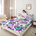 thumbnail image 3 of Homewish Vintage Bohemian Print Queen Sheets,Purple Floral Blossom Queen Sheet Sets,4pcs,1 Flat Sheet, 1 Fitted Sheet and 2 Pillowcases, 3 of 6