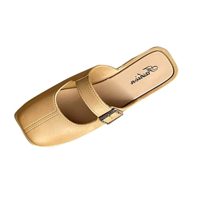 Sabots pour Femmes Mules à Enfiler Bout Fermé Sabot Boucle Décor Cuir Élégant Confortable Mule Kaki