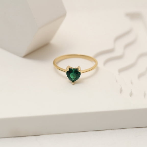 Diastar Jewels Women's Promise Ring – Heart Cut Green Cubic Zirconia, 14K Yellow Gold Finish, Solitaire Style
