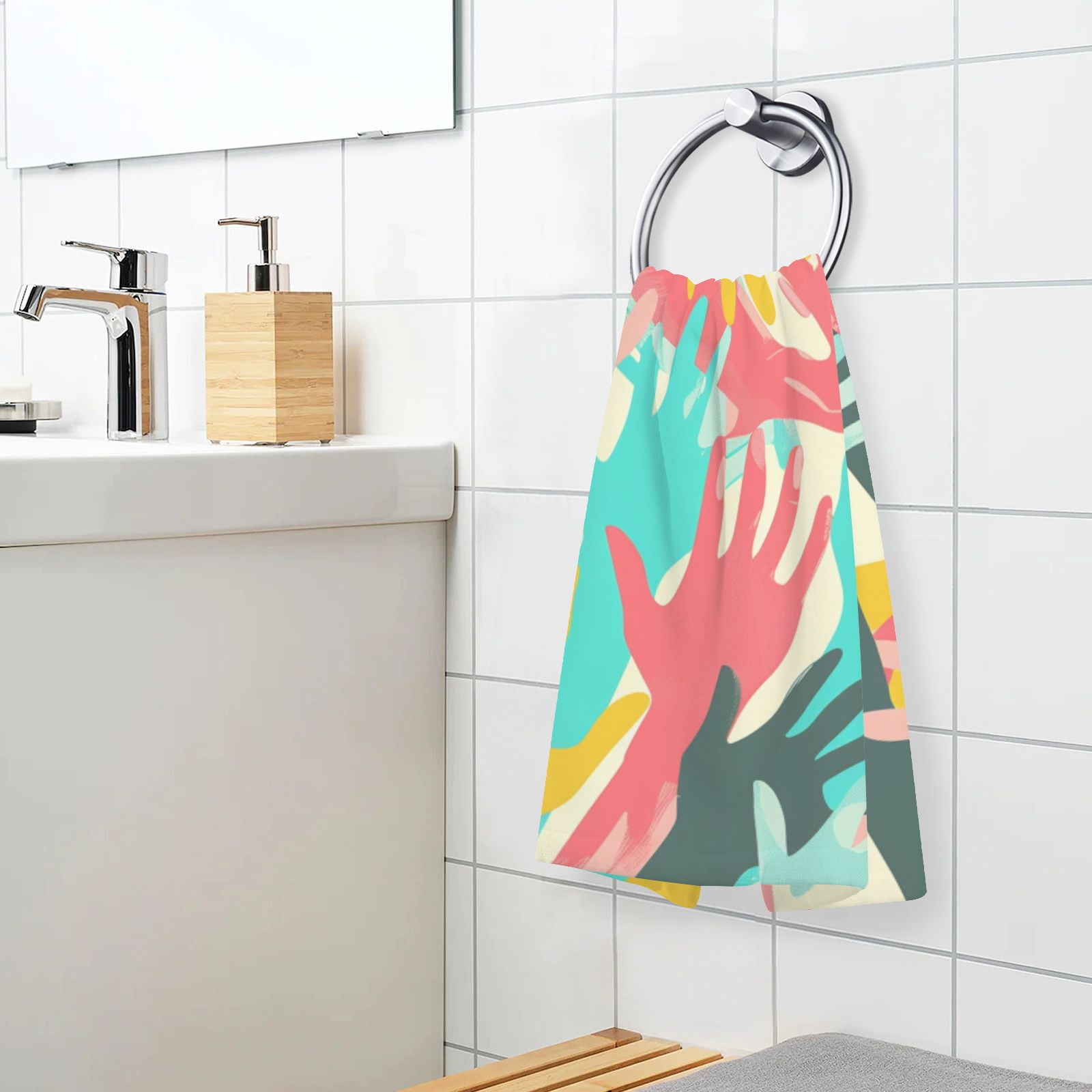 Colorful Abstract Hands Hand Towels Cotton Bath Towels Large Face Towels Absorbent for Bathroom 2 Packs