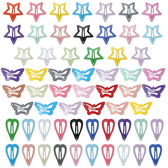 Yoqb 60 Pcs Colorful Hair Clips, Cute Girl Anti Slip Hair Accessories, Children's Button Bow Hairpin, Starlike, Butterfly, Heart Shaped Snap Barrettes for Kids Teens Women (Style A) A1015