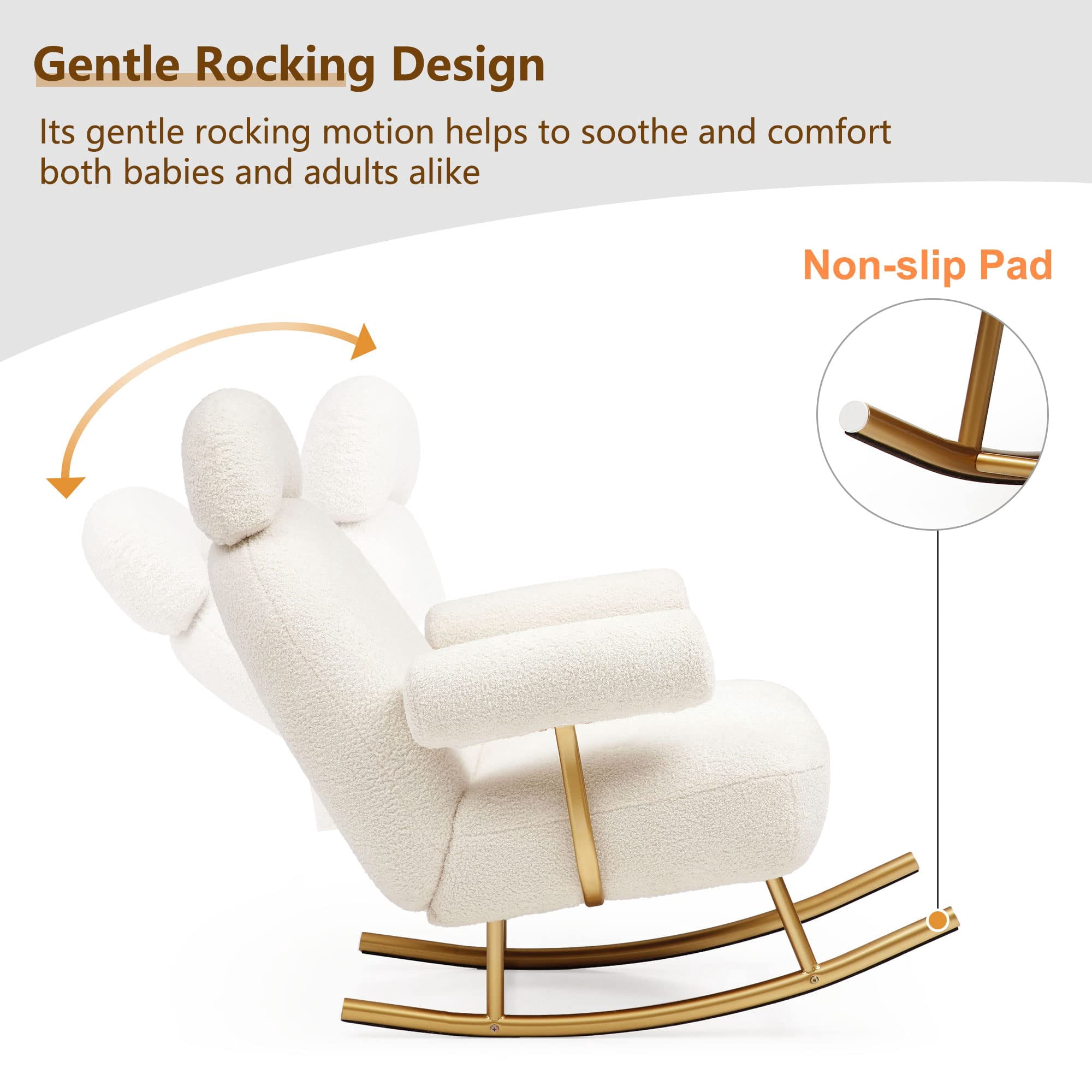 Aukfa Nursery Rocking Chair, Accent Upholstered Rocker Glider Chair for Living Room Bedroom, Beige